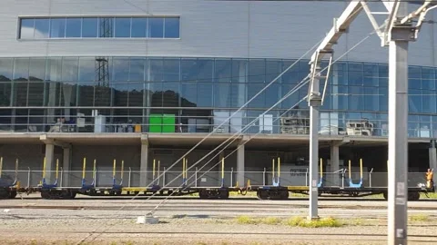 Train window view Wellington cake tin sports stadium capital city Wellington Stock Footage 313266253