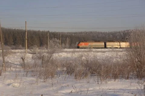 Train winter forest Stockfoto's