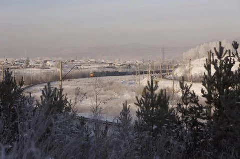 Train winter forest Stockfoto's