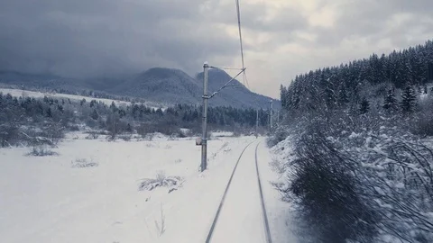 Train In winter Mountains Stock Footage 87915360
