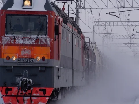 Train winter snowstorm 6 Stock Footage 70983327