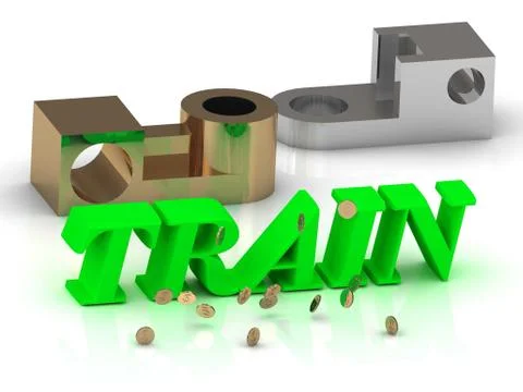 TRAIN - words of color letters and silver details and bronze details on white Illustrazione stock