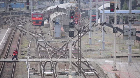 Train Workers Prepare For Departure Stock Footage 64930065
