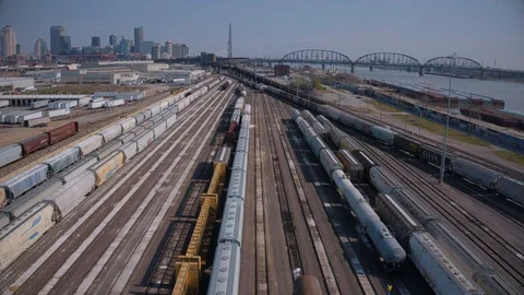 Train yard on the outskirts of St Louis Stock Footage 127843373