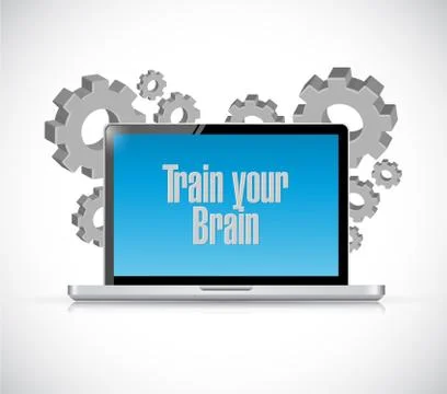 Train your brain laptop computer sign concept Illustrazione stock