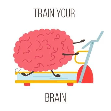 Train your brain poster with funny cartoon brain Stock Illustration