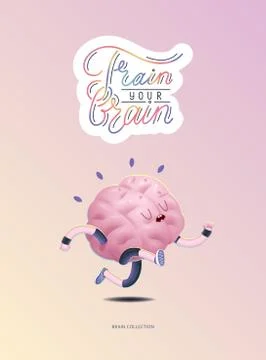 Train your brain poster with lettering, running Stock Illustration