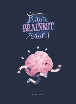 Train your brain poster with lettering, running Stock Illustration