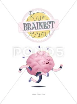 Train your brain poster with lettering, running Stock Illustration