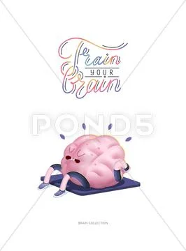 Train your brain poster with lettering, body up Stock Illustration