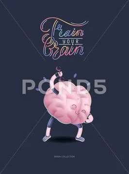 Train your brain poster with lettering, dumbbells exercises Stock Illustration