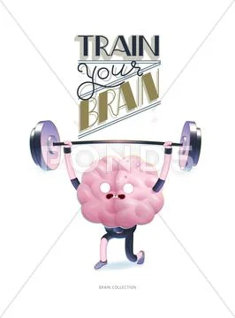 Train your brain poster with lettering, weightlifting Stock Illustration