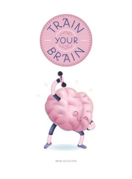 Train your brain poster with lettering, dumbbells exercises Stock Illustration