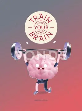 Train your brain poster with lettering, weightlifting Stock Illustration