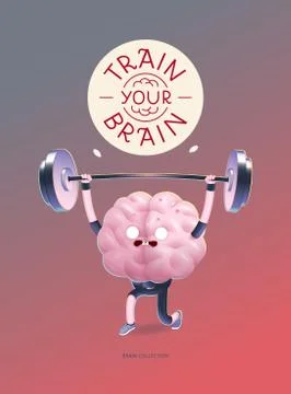 Train your brain poster with lettering, weightlifting Stock Illustration