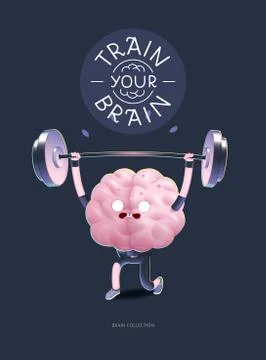 Train your brain poster with lettering, weightlifting Stock Illustration