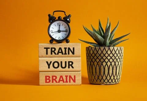 Train Your Brain symbol. Concept words Train Your Brain on wooden blocks. B.. Stock Photos