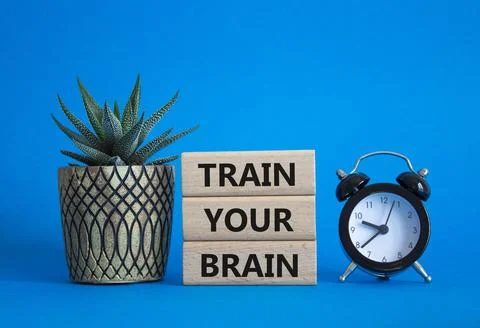 Train Your Brain symbol. Concept words Train Your Brain on wooden blocks. B.. Stock Photos