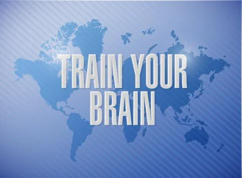 Train your brain world map sign concept Stock Illustration