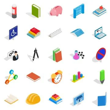 Train your mind icons set, isometric style Stock Illustration