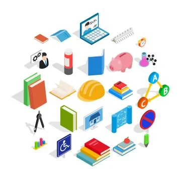 Train your mind icons set, isometric style Illustrazione stock
