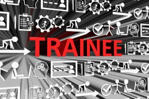 TRAINEE concept blurred background 3d render illustration Stock Illustration