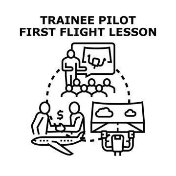 Trainee pilot getting first flight lesson concept Stock Illustration