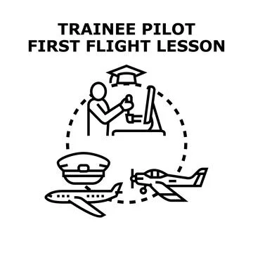 Trainee pilot learning to fly, first flight lesson Stock Illustration