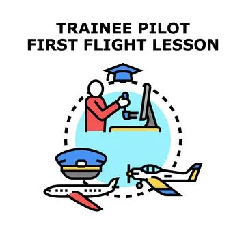 Trainee pilot learning to fly, first flight lesson Stock Illustration