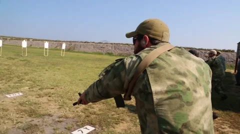 Trainees Advancing and Firing on Target on Command Stock Footage 44188786