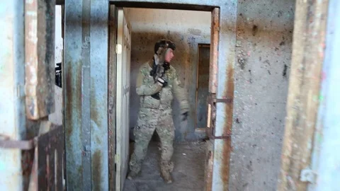 Trainees Enter Doorway Through Hallway Stock Footage 70562068