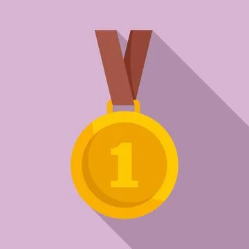 Trainer gold medal icon, flat style Stock Illustration