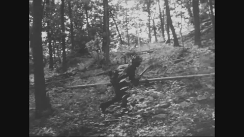 Trainers teaching cadets various techniques involving field patrol - 1950 Stock Footage 90460203