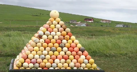 A traingular sculpture made out of old plastic fishing floats in Hardolswick  Stock Footage 337944337