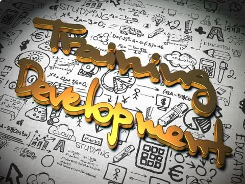 Trainin and Development Background with Handwritten Characters. Illustrazione stock