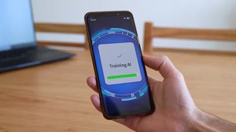 Training AI agent on the smartphone. Concept of running artificial intelligence Stock Footage 321347811