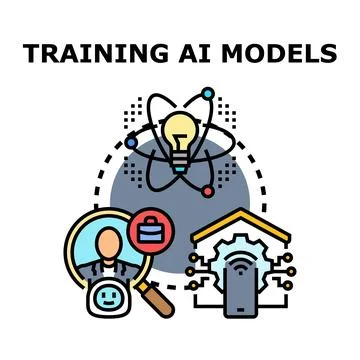 Training ai models developing artificial intelligence solutions Stock Illustration