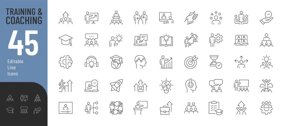 Training and Coaching Line Editable Icons set. Stock-Illustration