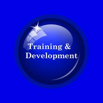 Training and development icon. Internet button on blue background. . Stock Illustration