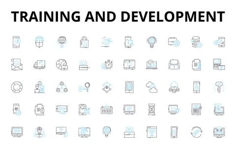Training and development linear icons set. Growth, Performance, Learning Stock Illustration