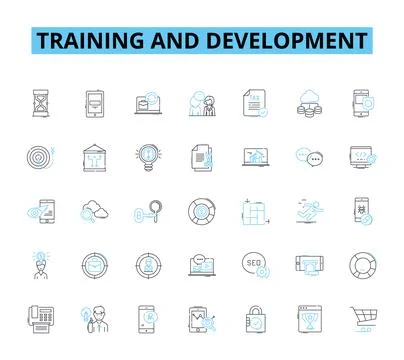 Training and development linear icons set. Growth, Performance, Learning Illustrazione stock