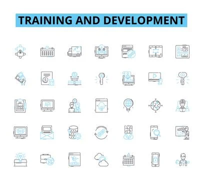 Training and development linear icons set. Growth, Performance, Learning Illustrazione stock