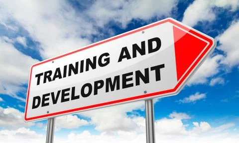 Training and Development on Red Road Sign. Stock Illustration