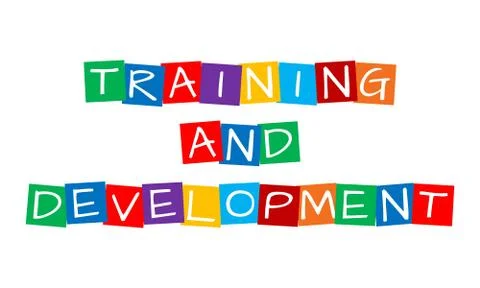 Training and development, text in colorful rotated squares Stock Illustration
