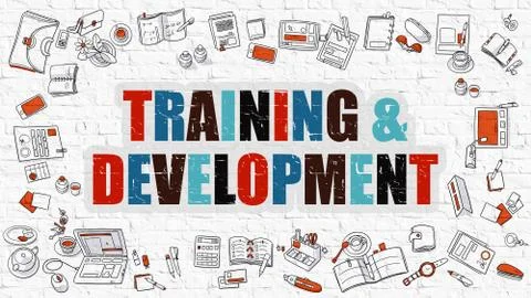Training and Development on White Brick Wall Stock Illustration