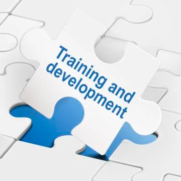 Training and development on white puzzle pieces Stock Illustration