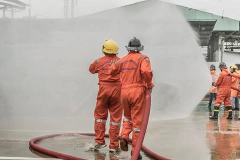 Training and practice fire prevention plans, LPG gas storage, Aug. 29, 2018. 库存照片