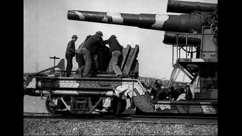 Training Of Artillery Troops Throwing Off Floats From A Railway Cannon Stock Footage 94094601