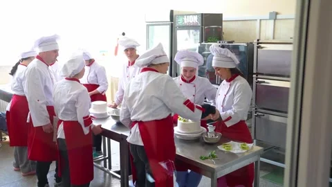 Training to become a chef or pastry chef at a college. Stock Footage 332920790