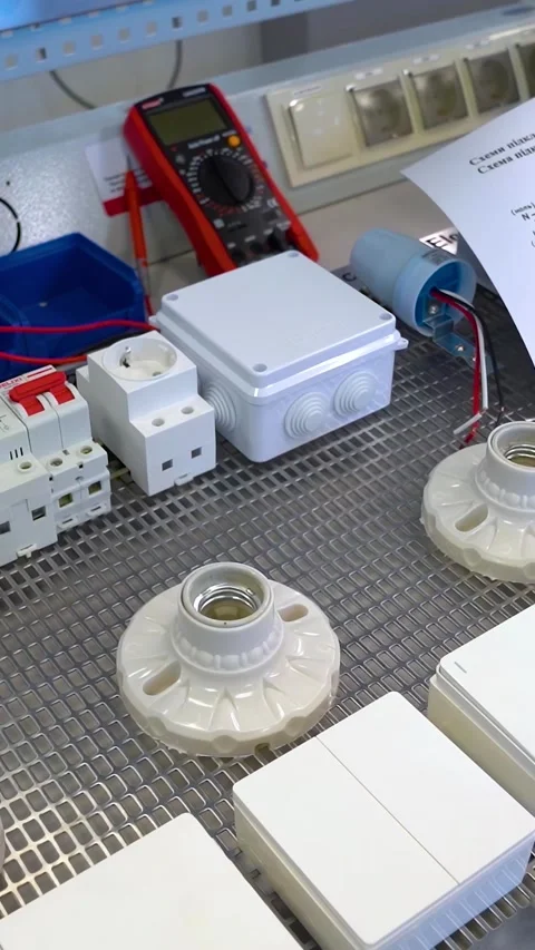 Training to become an electrician at a technical school - Vertical video. Stock Footage 332979803